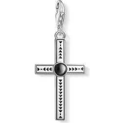 Thomas Sabo Etno Cross Charm Pendant - Silver/Onyx