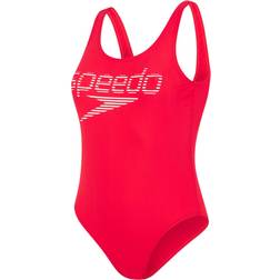 Speedo Summer Stripe Logo Deep U-Back Swimsuit - Red/White