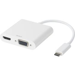 Deltaco USB C-VGA/HDMI/USB C/3.5mm M-F Adapter