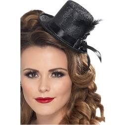 Smiffys Mini Top Hat with Ribbon and Feather Black