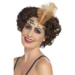 Smiffys Flapper Headband with Feather Gold