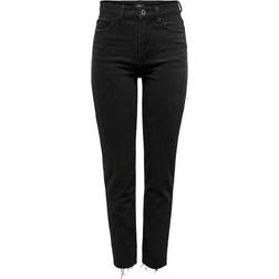 Only Emily Hw Straight Fit Jeans - Black/Black Denim