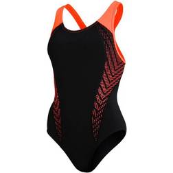 Speedo Women's Placement Laneback Swimsuit - Black/Orange