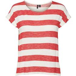 Vero Moda Wide Striped Short Sleeved Top - Red/Goji Berry