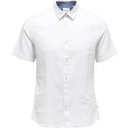 Only & Sons Linen Short Sleeved Shirt - White