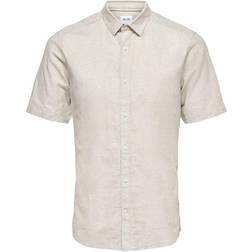 Only & Sons Linen Short Sleeved Shirt - Beige/Chinchilla