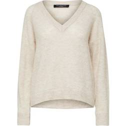 Selected V-Neck Wool Mixed Sweater - Beige/Birch