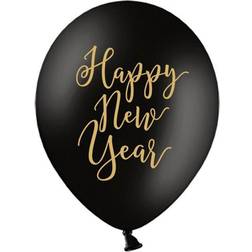 PartyDeco Latex Ballons Happy New Year Black/Gold 6-pack