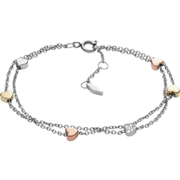 Fossil Heart Tri-Tone Steel Double-Chain Bracelet - Silver/Rose Gold/Gold