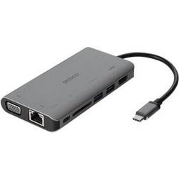 Deltaco USB C-HDMI/2xUSB A/USB C/VGA/RJ45/3.5mm M-F Adapter
