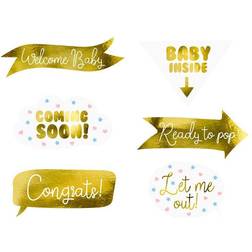 PartyDeco Foto Props Baby Shower Guld Metallic 6-pack