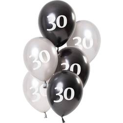 Folat Ballonger Vit/Svart 30 År 6-pack