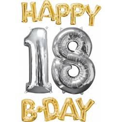 Vegaoo Happy 18th Birthday Aluminiumballong i guld och sliver