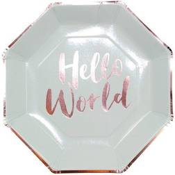 Ginger Ray Plates Hello World Mint/Gold 8-pack