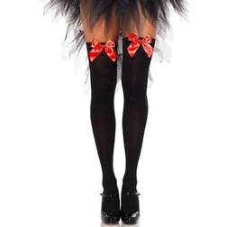 Leg Avenue BLACK NYLON THIGH HIGHS WITH RED BOW ONE SIZE