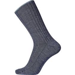 Egtved Wool No Elastic Rib Socks - Blue