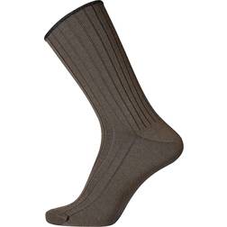Egtved Wool No Elastic Rib Socks - Dark Brown