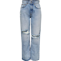 Only Robyn Life Hw Ankle Straight Fit Jeans - Blue/Medium Blue Denim