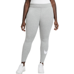 Nike Sportswear Essential Women's Mid-Rise Swoosh Leggings Plus Size - Dark Grey Heather/White
