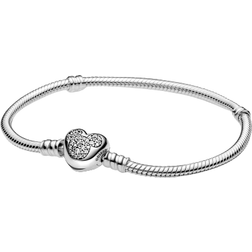 Pandora Disney Moments Mickey Mouse Heart Clasp Snake Chain Bracelet - Silver/Transparent