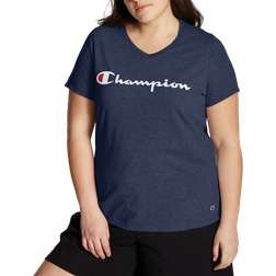 Champion Script Logo V-Neck Tee Plus Size - Imperial Indigo Heather