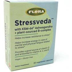 Flora Stressveda with KSM-66 Ashwagandha Plant-Sourced B-Complex 30 Vegetarian Capsules