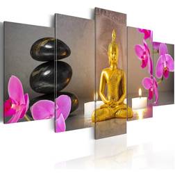 Arkiio Golden Buddha and Orchids 100x50 Tavla