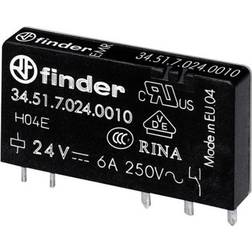 Finder Printrelæ 6A (10A) 1CO, 24V DC sensitiv spole. 5 mm benafstand. AgNi kontaktsæt. Kan monteres i 6,2 mm interface sokkel serie 93