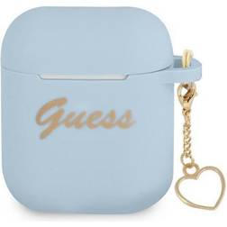 Guess Silicone Heart Charm Collection Skal Airpods Blå