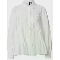 Y.A.S Women's stand-up collar shirt with ruffles, White