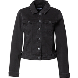 Pieces Women's denim jacket with buttoned fastening, Black