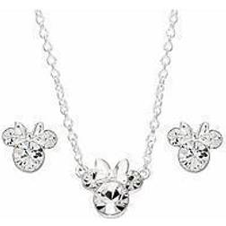 Disney Minnie Mouse Plated Brass And Clear Crystal Necklace And Stud Earring Set
