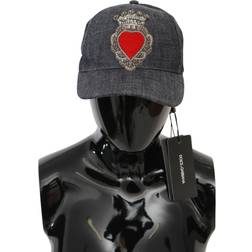Dolce & Gabbana Mens Gray Crystal Heart Baseball Cap Cotton Hat