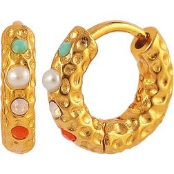 Hultquist Florence Colored Hoops Earrings - Gold/Pearls/Multicolour