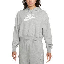 Nike Sportswear Club Fleece Oversized Crop Graphic Hoodie Women's - Dark Grey Heather/White