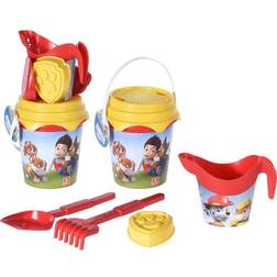 Mondo 28243 Paw Patrol Beach Set Renew Toys Bucket and Accessories: Sieve, Rake, Shovel, Mould, Watering Can Included 28243, Yellow and Red