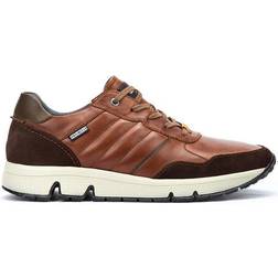 Pikolinos Men's leather trainers with different finishes and rubber sole, Brown