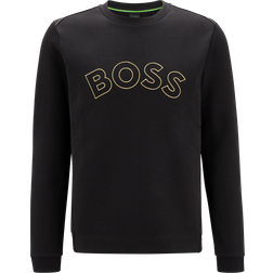 HUGO BOSS Salbo Iconic Sweatshirt with Grid Artwork And Curved Logo - Black