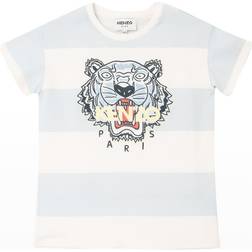 Kenzo Boy's Striped Tiger Logo T-shirts- Pale Blue (K25649)