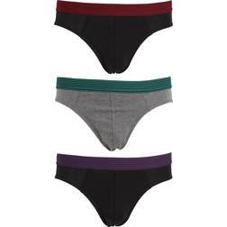 Tom Franks Mens Briefs Underwear With Striped Waistband (3 Pack) (Medium) (Red/Teal/Purple)
