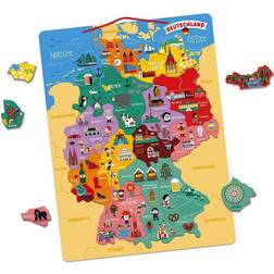 Janod Tysklandskarta, magnetiskt, pussel för barn av trä, 79 magnetiska delar, upptäck och minnen, pedagogisk geografi spel, från 7 år, J05477