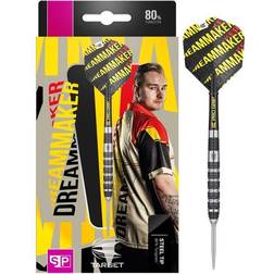 Target Darts Darts Unisex Dimitri Van Den Bergh Dream Maker 80% volfram schweizisk spets spets set stålpilar, svart, gul och röd, 24G UK