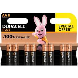 Duracell Plus 100, Engångsbatteri, AA, Alkalisk, 1,5 V, 8 styck, Multifärg