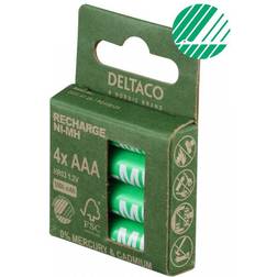 Deltaco Laddbara AAA-batterier, 1000mAh, Svanenmärkt, 4-pack