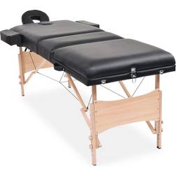 vidaXL Hopfällbar massagebänk 3 sektioner och pall set 10 cm, Svart