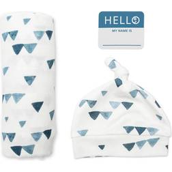 Mary Meyer Lulujo Bamboo Hat and Swaddle Blankets-Navy Triangle