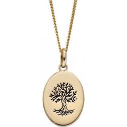 Elements Dam karat gult graverat livets träd symbol medaljong oval skiva hänge halsband längd