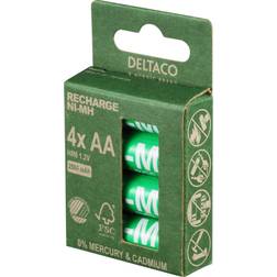 Deltaco laddbara AA-batterier, 2500mAh, Svanenmärkt, 4-pack