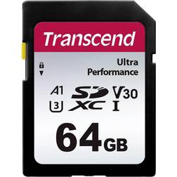 Transcend TS64GSDC340S SDXC-Kort 64 GB A1 Application Performance Class, v30 Video Speed Class, UHS-Class 3 stötsäker, Vattentät