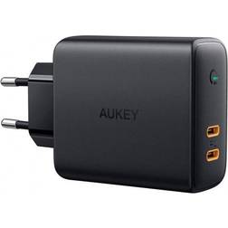 Aukey Pa-D5 Gan Mobile Device Charger Black 2Xusb C Power Delivery 3.0 63W 6A Dynamic Detect